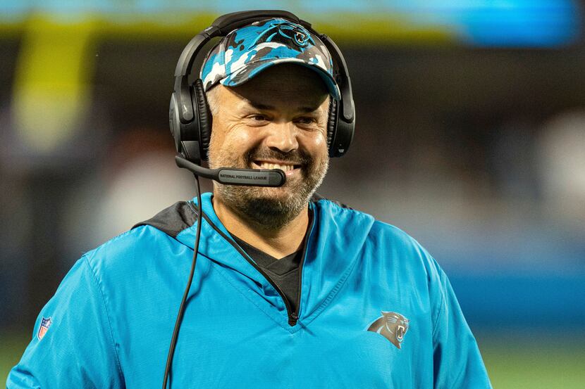 Carolina Panthers head coach Matt Rhule looks on during an NFL preseason football game...