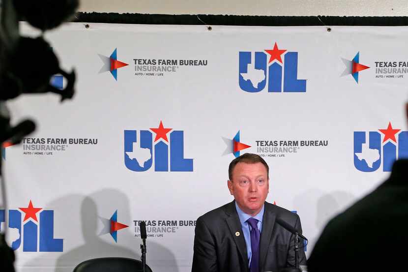 UIL deputy director Jamey Harrison address the media on the future of the 2020 boys...