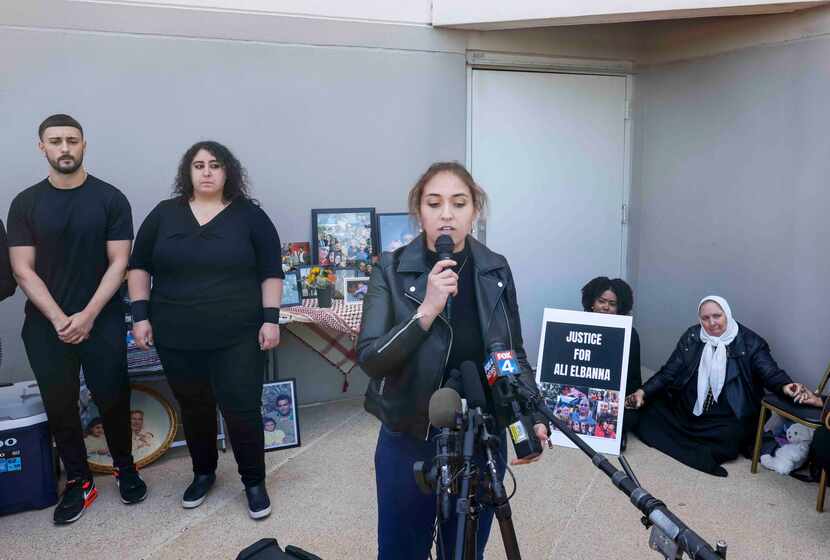 Stephanie Elbanna, the youngest daughter of Ali Elbanna, speaks at a news conference Tuesday...