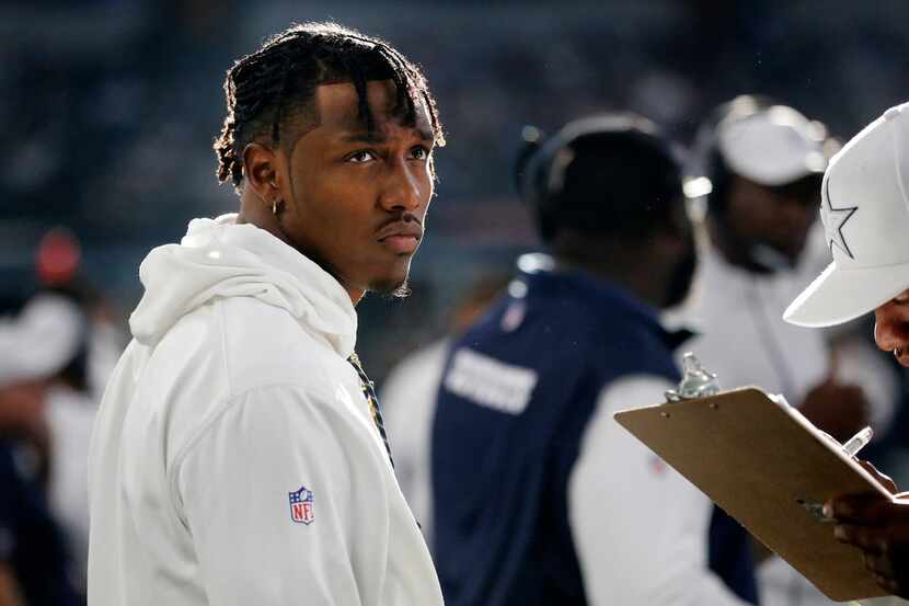Dallas Cowboys Taco Charlton is pictured on the sidelines during the New York Giants game at...