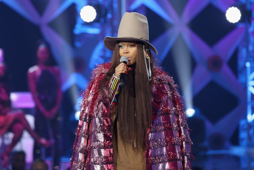 Erykah Badu speaks onstage during BET's Social Awards 2018 at Tyler Perry Studio.