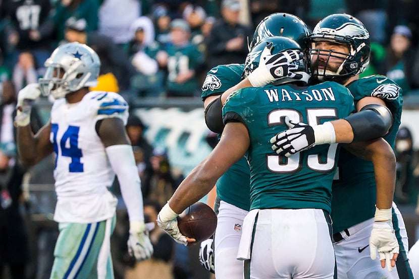 Philadelphia Eagles running back Terrell Watson (35) celebrates with offensive tackle...