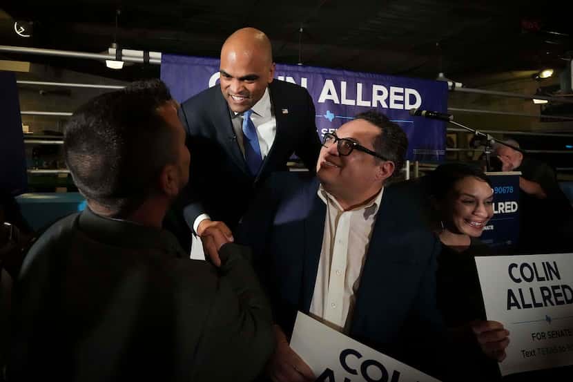 Democrat Colin Allred, a U.S. Senate candidate, greets supporters, including Dallas City...