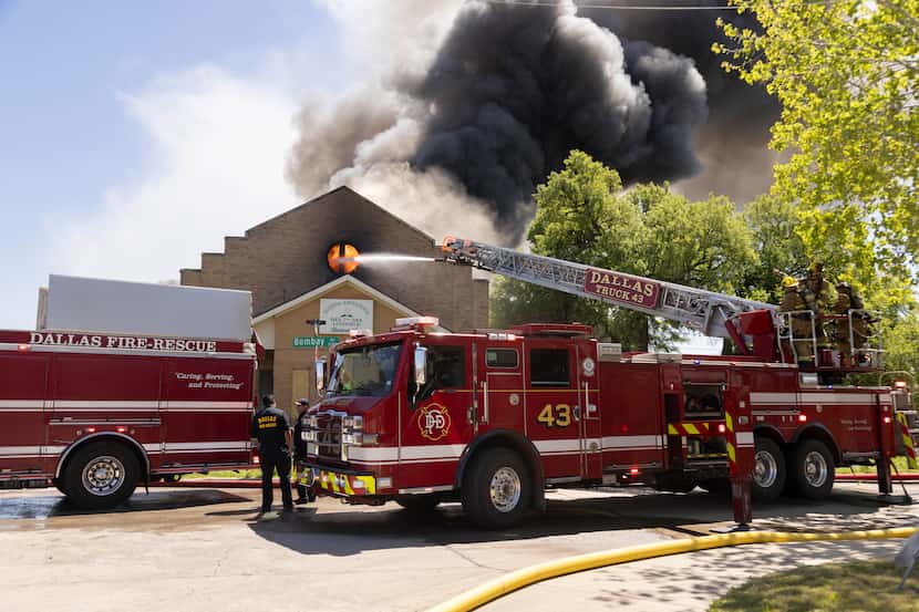 Dallas Fire-Rescue responded to a three-alarm fire at a vacant church in the 7700 block of...