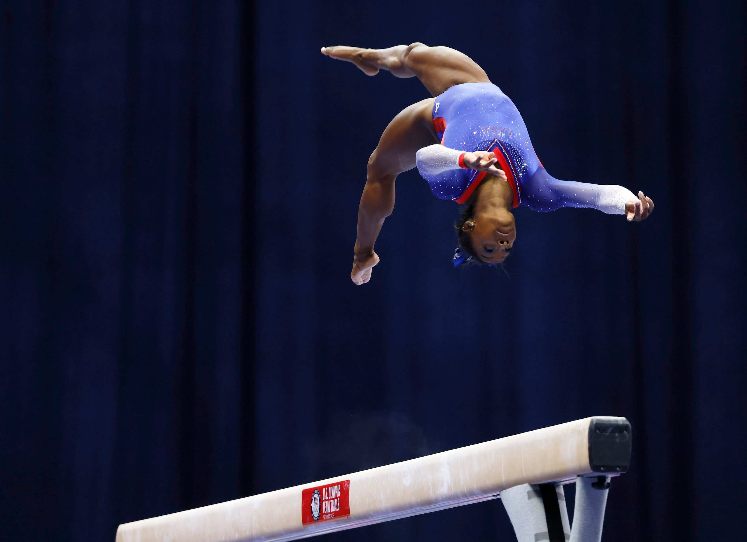 Simone Biles of World Champions competes on the balance beam during day 1 of the women's...