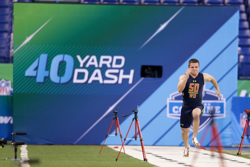 North Carolina wide receiver Ryan Switzer runs the 40-yard dash at the NFL football scouting...