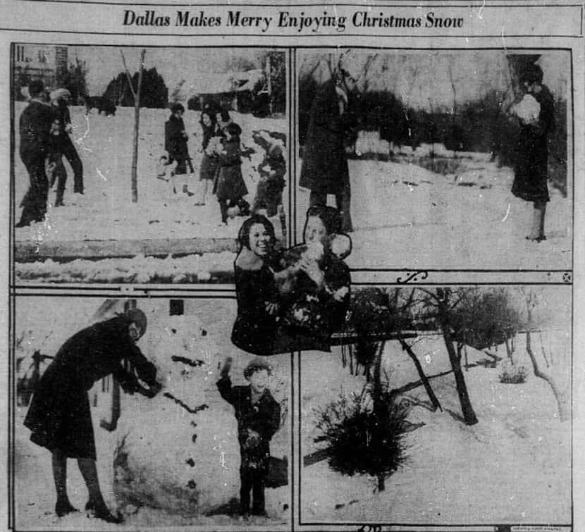 A newspaper clipping from Dec. 26, 1926, shows Dallas-area residents enjoying snow on...