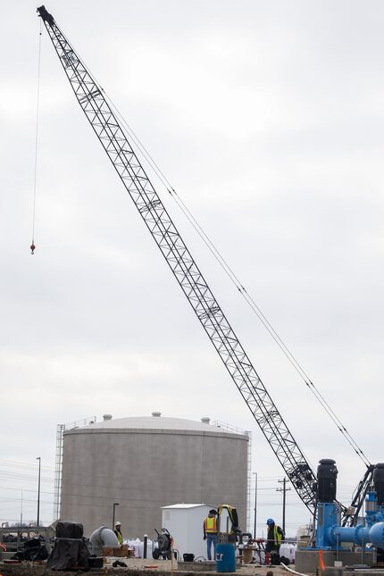 Construction crews at work at the North Texas Municipal Water District complex.