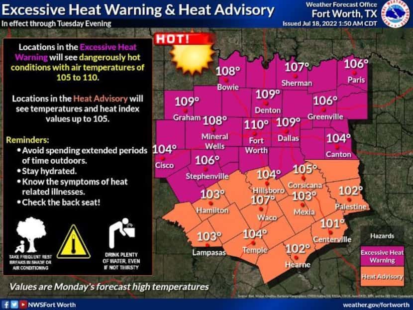 The National Weather Service has issued a excessing heat warning for parts of North Texas,...