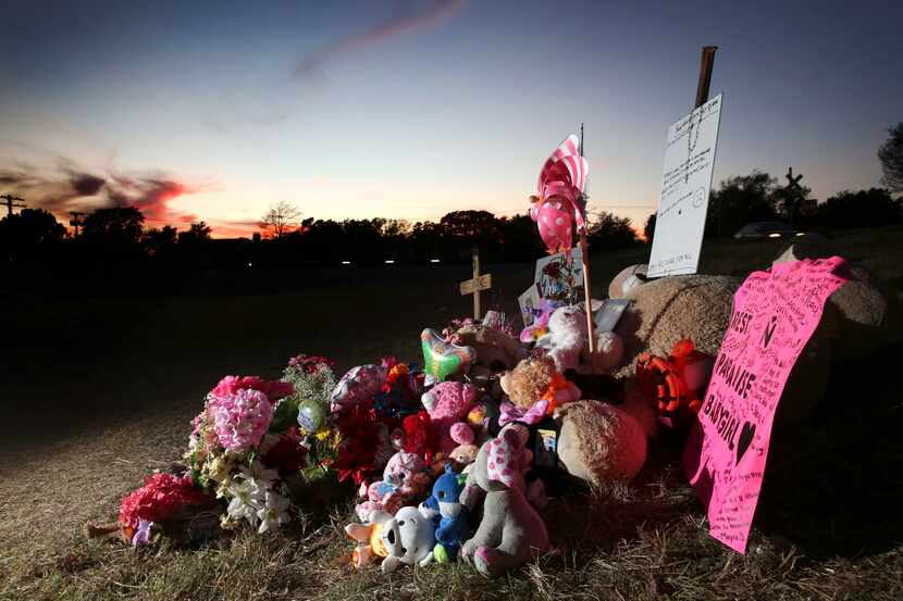 The growing memorial shown on Friday, Nov. 17, 2017, where the body of Sherin Mathews, 3,...