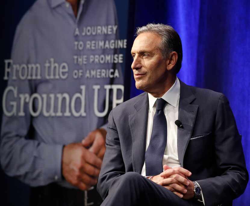 Former Starbucks CEO and Chairman Howard Schultz looks out at the audience during the...
