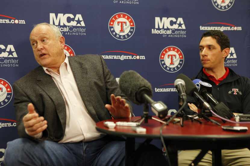 Texas Rangers owner Nolan Ryan and GM Jon Daniels talk about the start of Spring Training at...