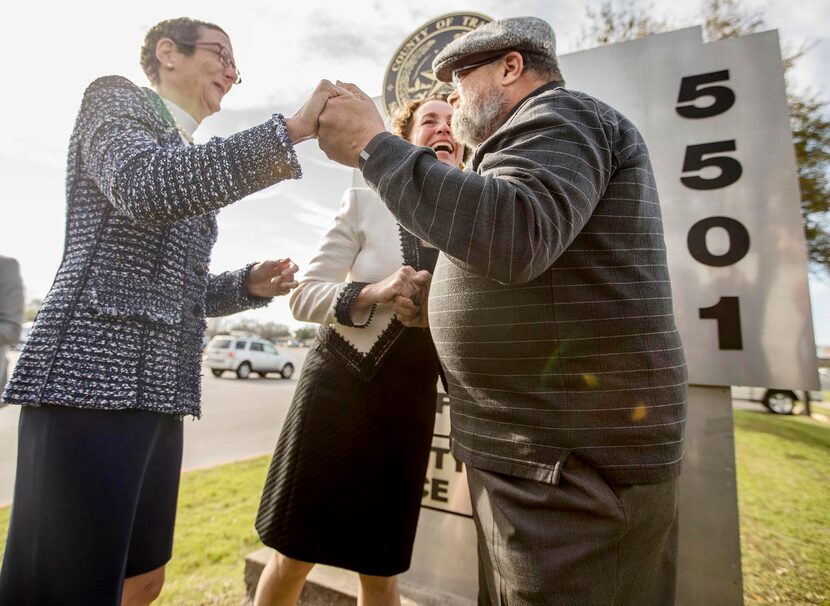 
Mark Phariss (left) and Victor Holmes of Plano, who have sought to obtain a marriage...