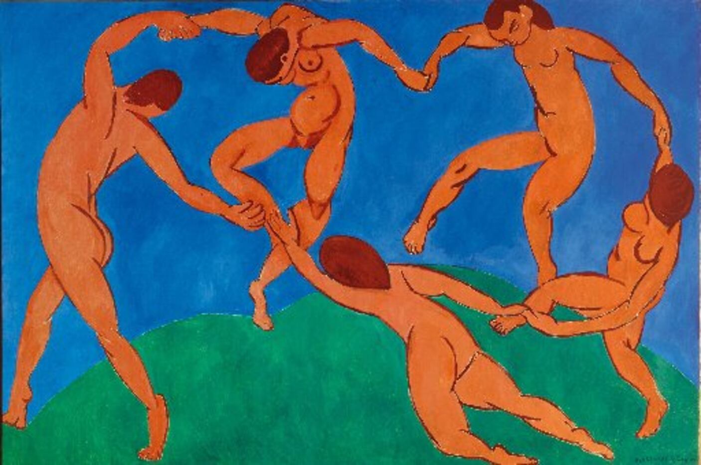 The Dance by Henri Matisse is a 260 x 391 oil on canvas painted in 1910 
