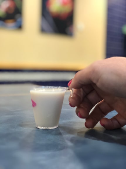 Taco Cabana has a new $2 sopapilla shot: Fireball mixed with Rumchata. 