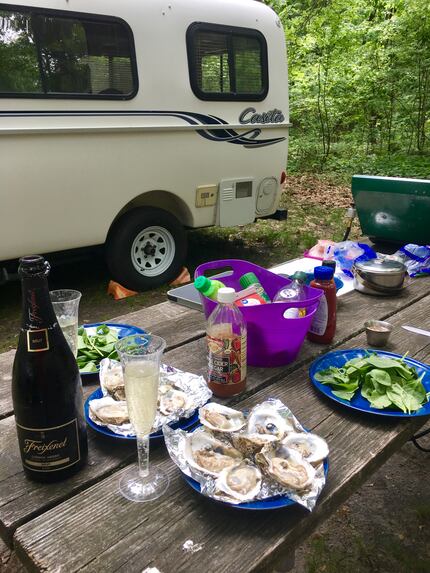 We enjoyed a seafood cookout alongside our Casita camper at Cheesequake State Park in New...