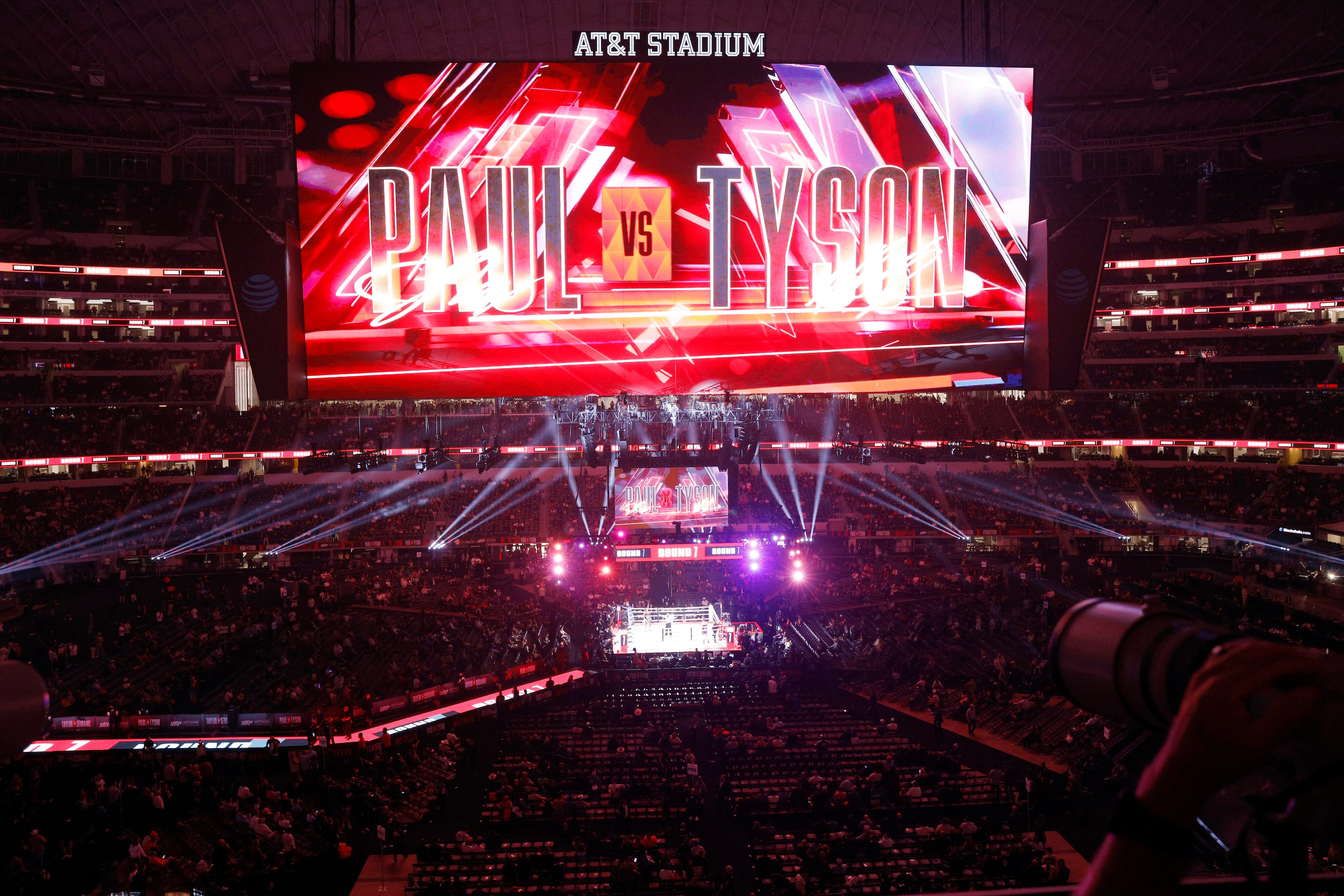 AT&T stadium is seen during a super middleweight boxing match between Melinda Watpool and...