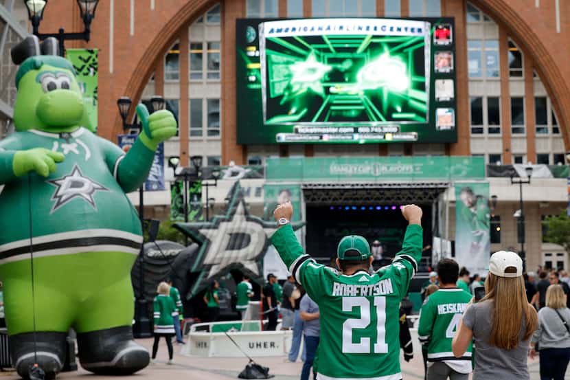 Dallas Stars fans arrive at American Airlines Center for Game 5 of an NHL hockey Stanley Cup...