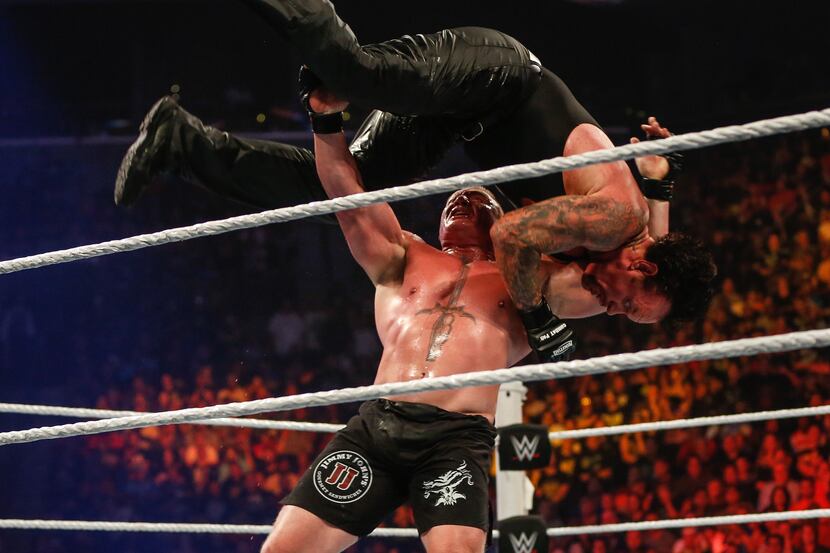 NEW YORK, NY - AUGUST 23:  Brock Lesnar and The Undertaker battle it out at the WWE...