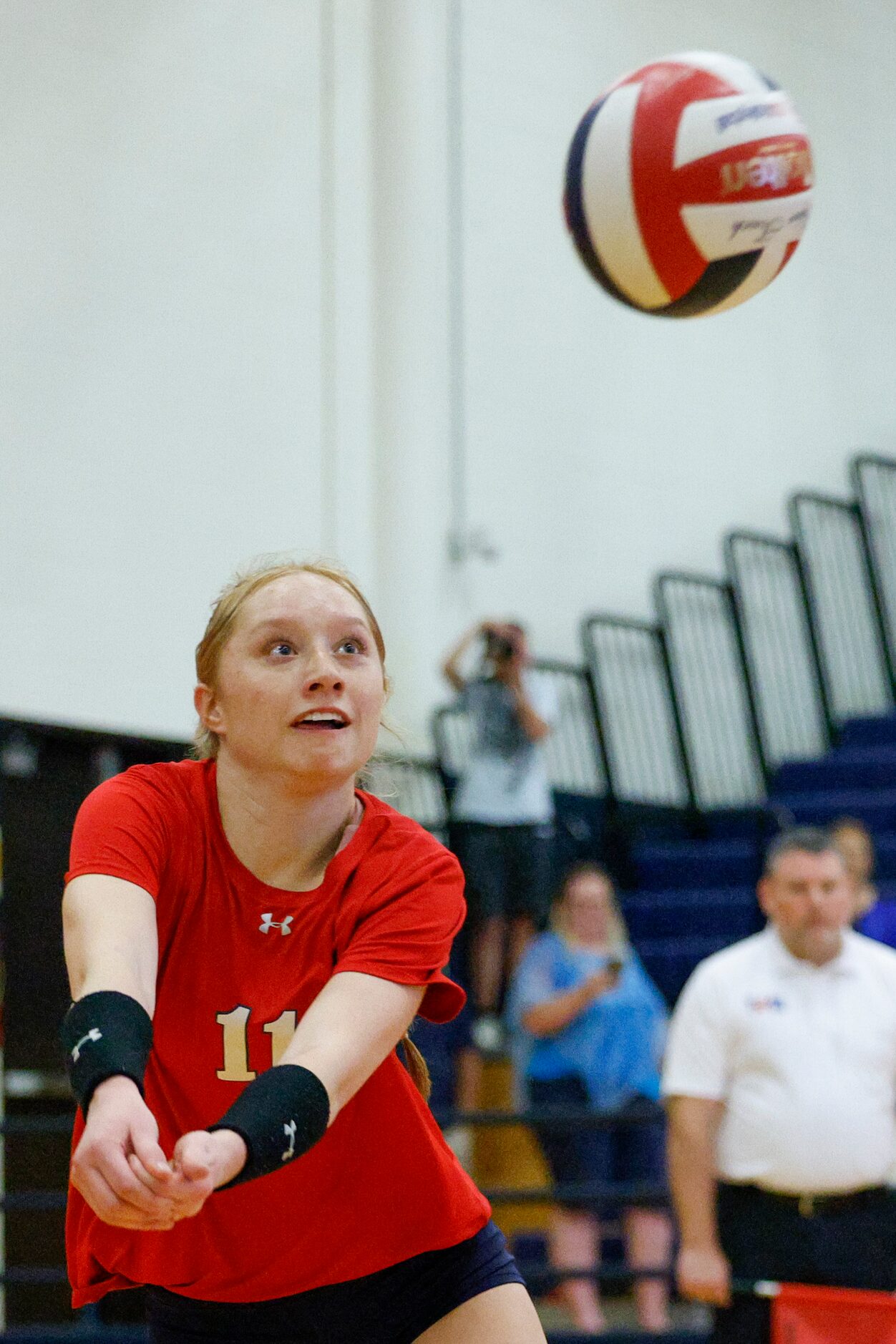 McKinney Boyd’s Ale Romo (11) passes the ball during a volleyball match against McKinney at...