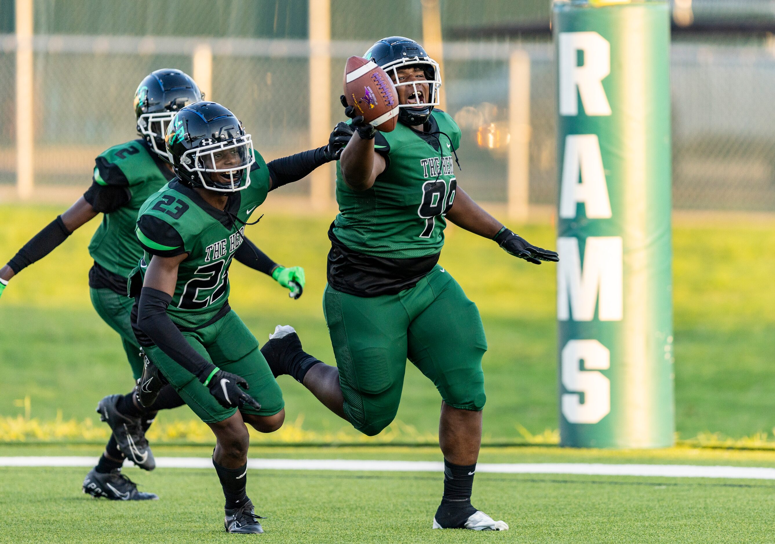 Berkner junior defensive lineman JaquavIus Kennedy (99) celebrates recovering a Richardson...