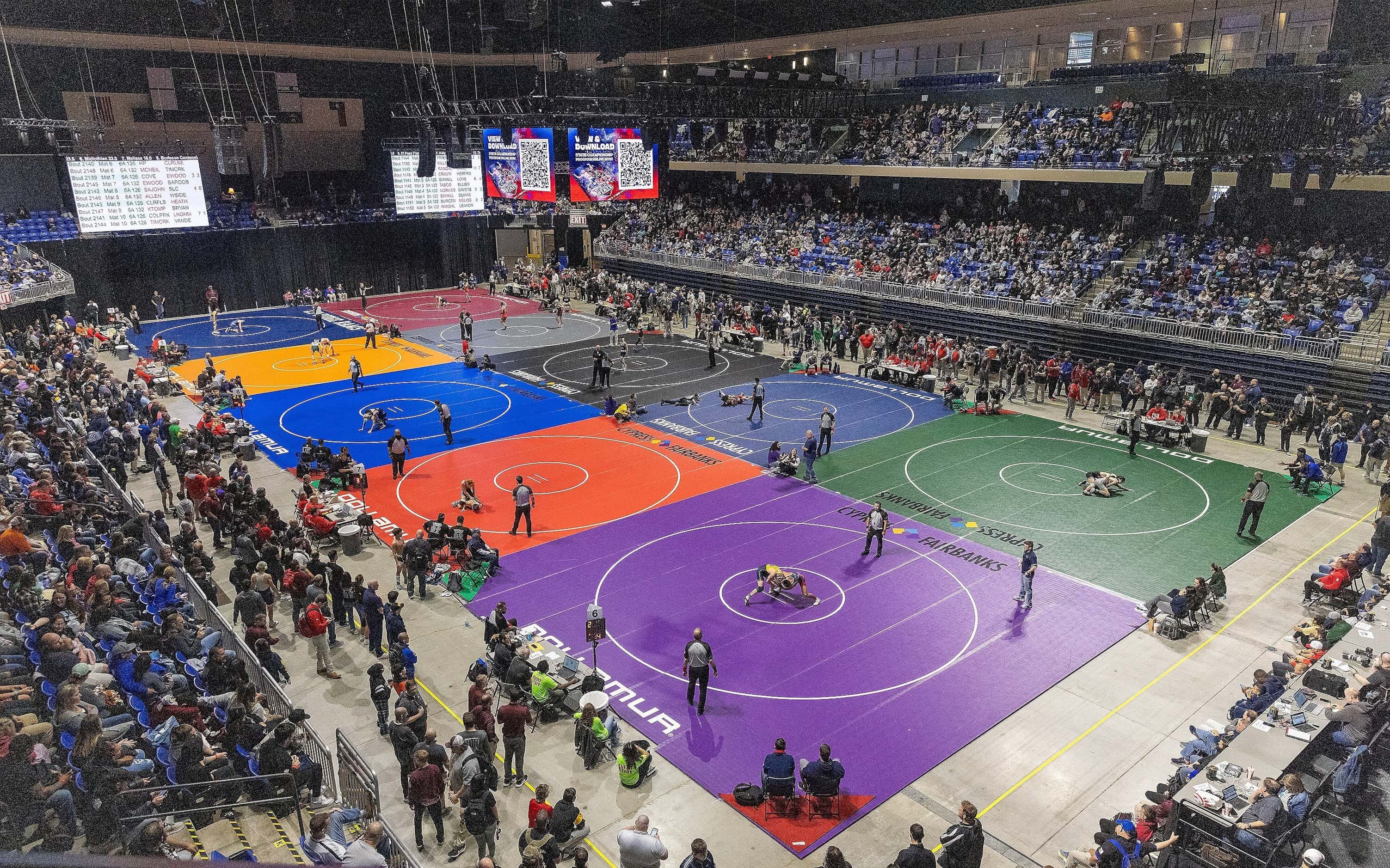 A general overview of UIL wrestling state championships on February 17, 2023 at the Berry...