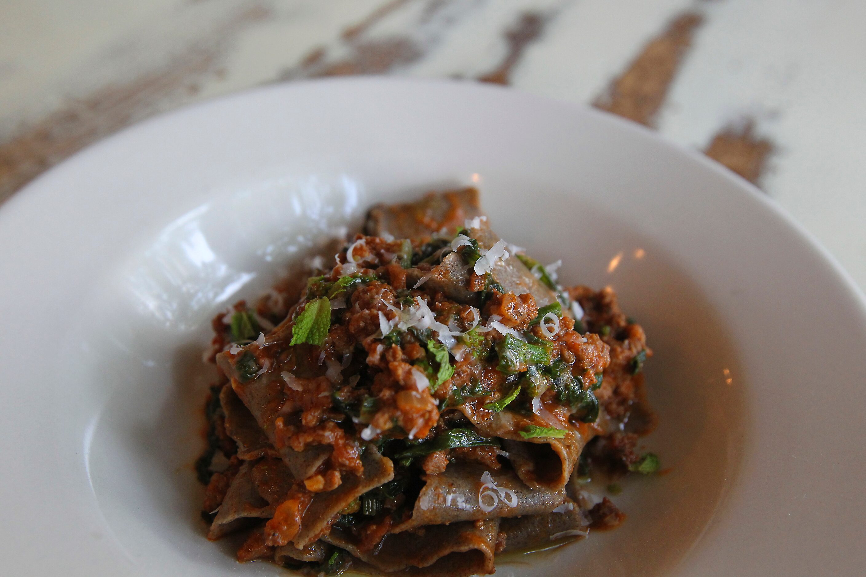 LUCIA’S RYE TAGLIATELLE -- Rye tagliatelle with a wonderfully nutty flavor came sauced last...