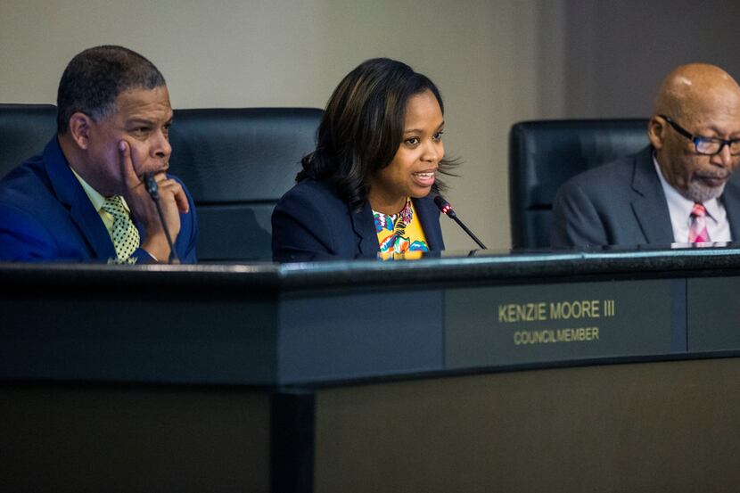From left, DeSoto City Council members Kenzie Moore III, Candice Quarles and Dick North...