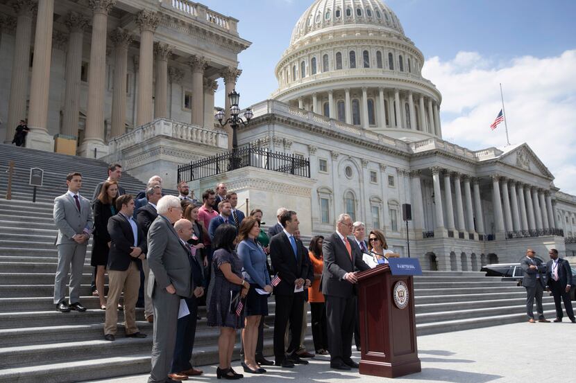 Senate Minority Leader Chuck Schumer, D-N.Y., and House Minority Leader Nancy Pelosi,...