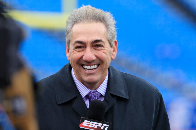 ESPN's Sal Paolantonio works a broadcast prior to an NFL football game between the Buffalo...