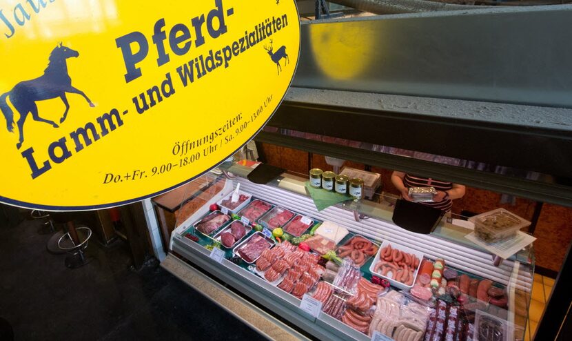 In this 2012 file photo, horse meat is on display in the market hall in Hanover, northern...