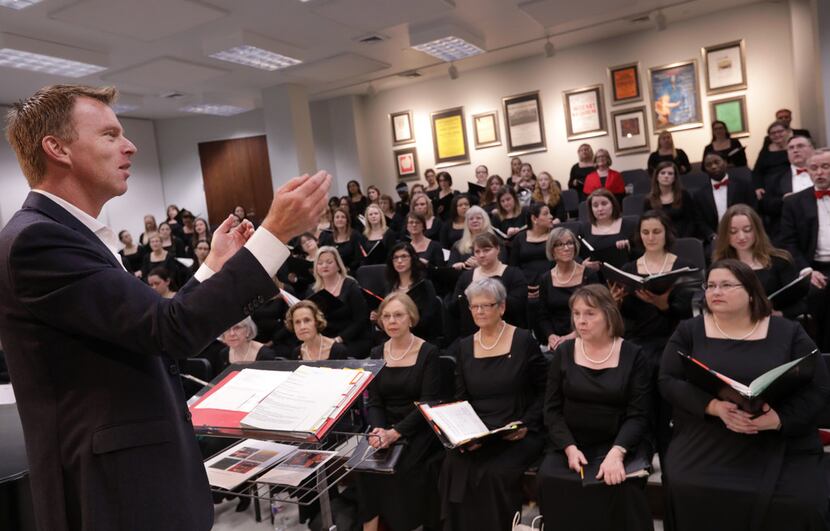 Director Joshua Habermann leads the Dallas Symphony Chorus during a warm up  at the Meyerson...