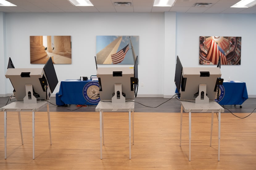 Voting booths at the Dallas county elections training/warehouse facility in Dallas, Texas on...