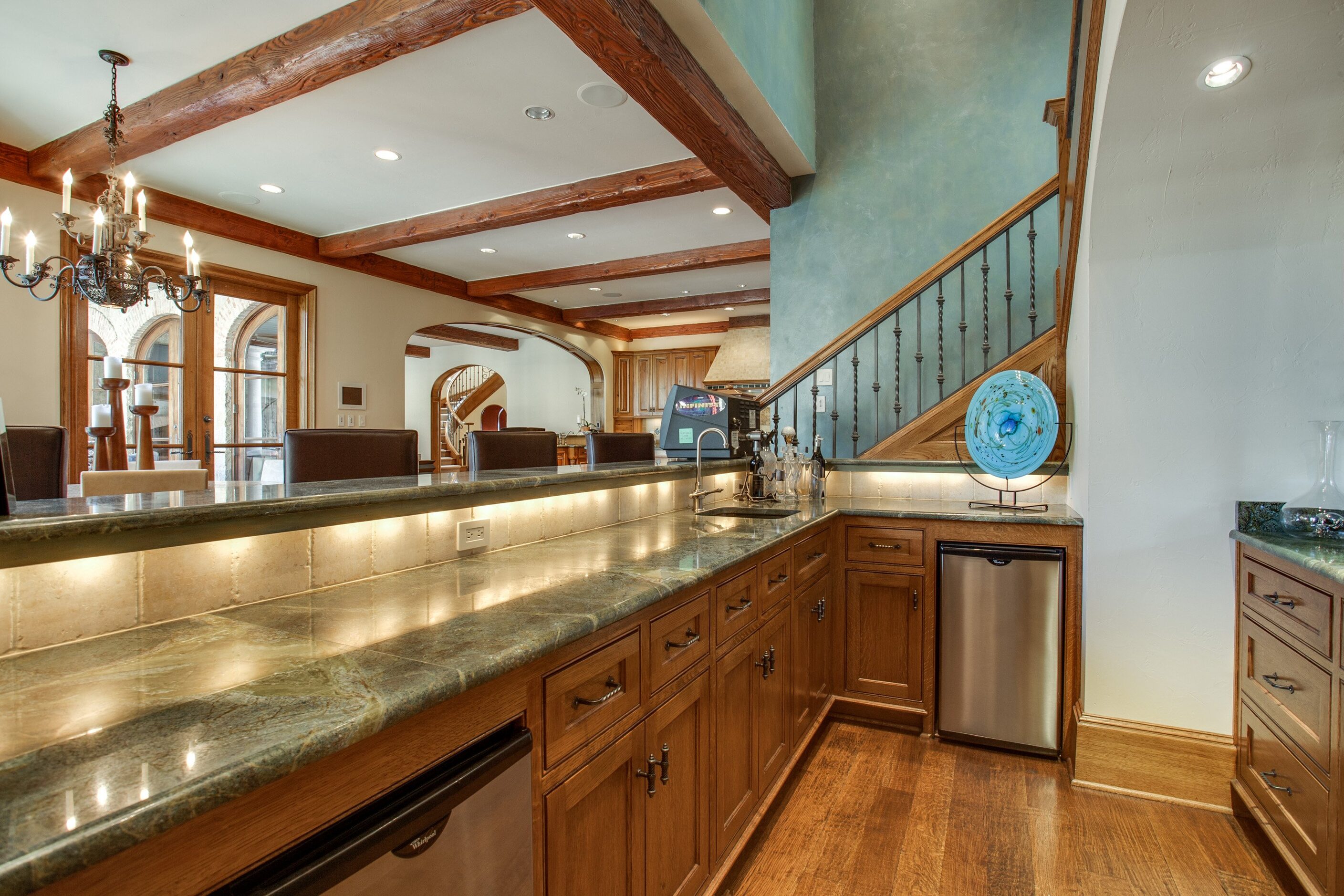 A view from inside one of the home's bar areas.