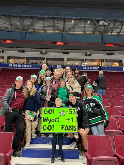 Friends and family of Wyatt Johnston attend Stars game at Rogers Arena in Vancouver, Canada.