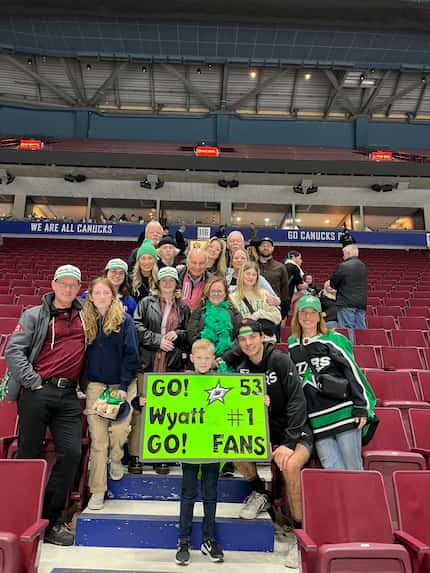 Friends and family of Wyatt Johnston attend Stars game at Rogers Arena in Vancouver, Canada.