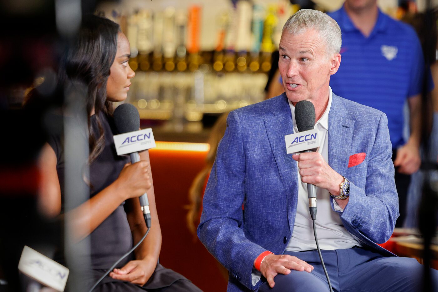 SMU head men's basketball coach Andy Enfield speaks on the set of the ACC Network show ACC...