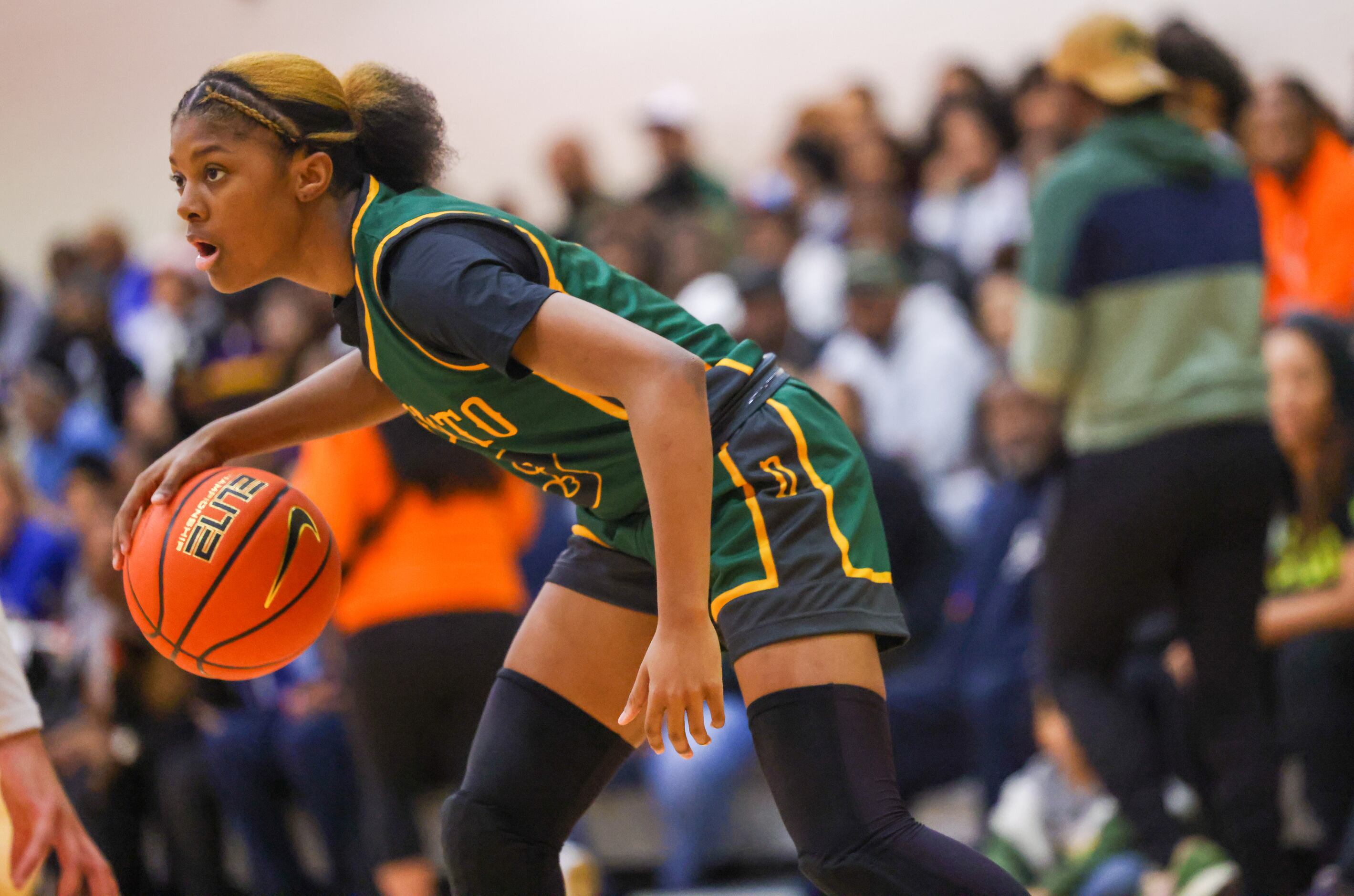 DeSoto point guard Rieyan DeSouze (3) prepares to make a pass in the first quarter of a game...