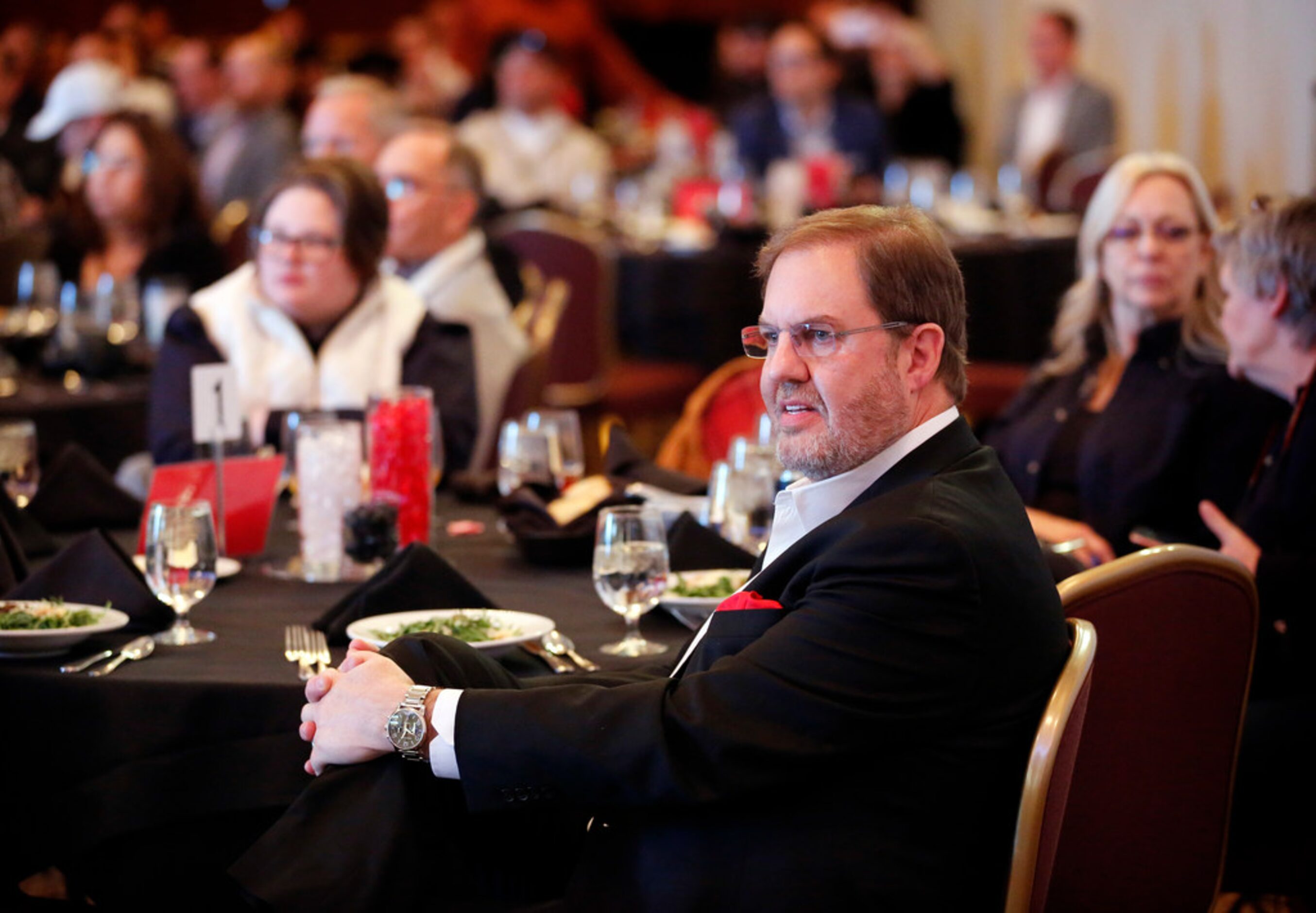 Texas Motor Speedway president Eddie Gossage listens to drivers speak during Media Day at...