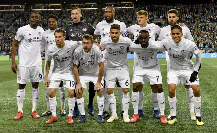 SEATTLE, WA - MARCH 02: The starting eleven for FC Cincinnati poses before the match against...