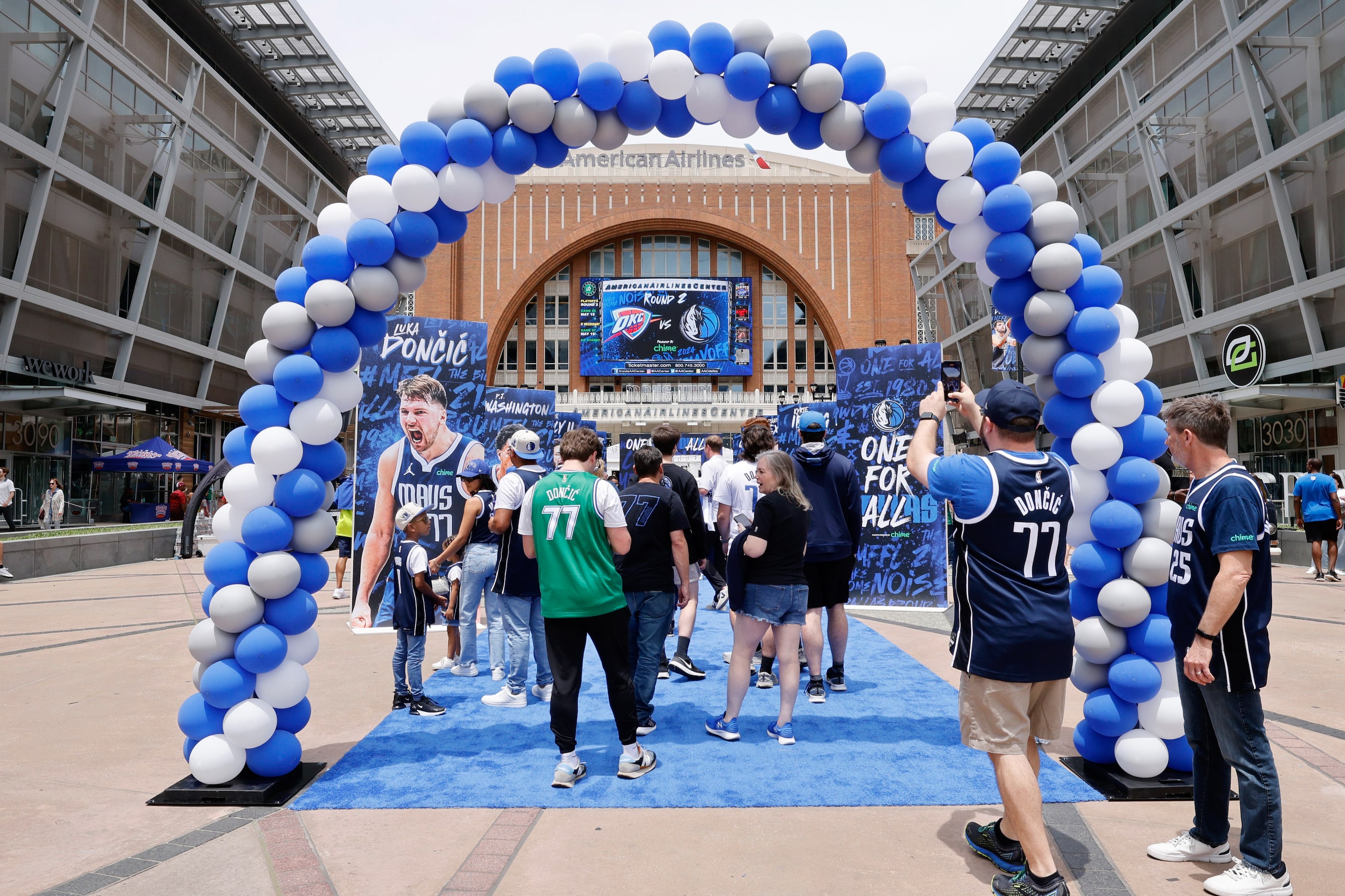 Fans arrive at Game 3 of an NBA basketball second-round playoff series between Dallas...