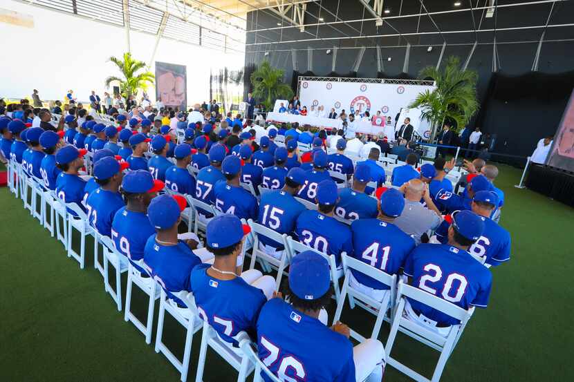 Players are in attendance at the opening of the Texas Rangers' new $12.5 million baseball...