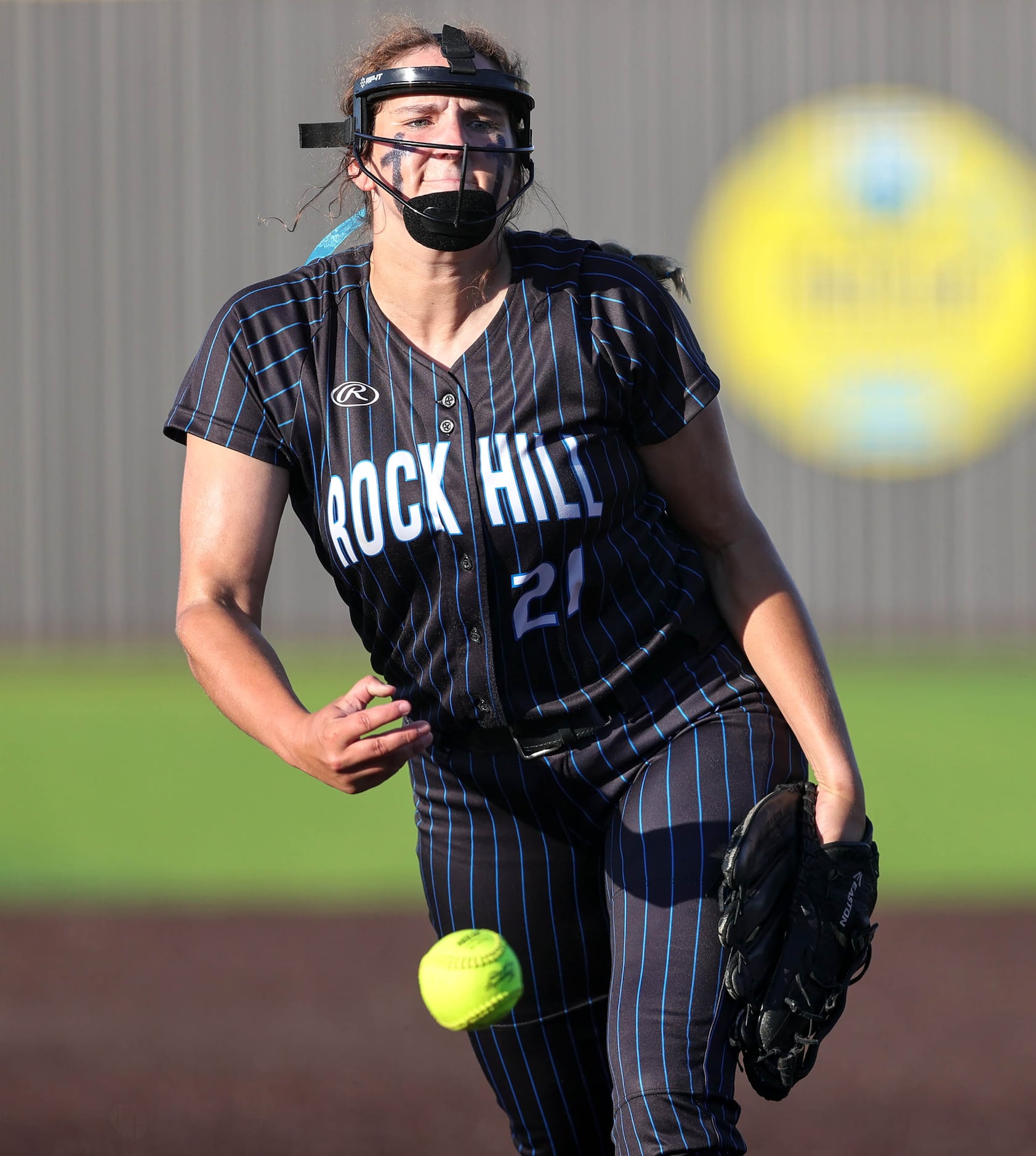 Prosper Rock Hill starting pitcher Taylor Hagen delivers a pitch to Royce City during game 2...