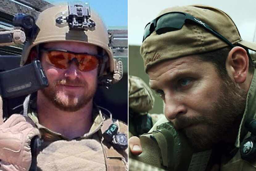 'American Sniper' author Chris Kyle (left) is portrayed by actor Bradley Cooper (right) in...