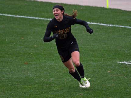 Baylor's Julie James competes against Texas during the Big 12 Soccer Championship at Swope...