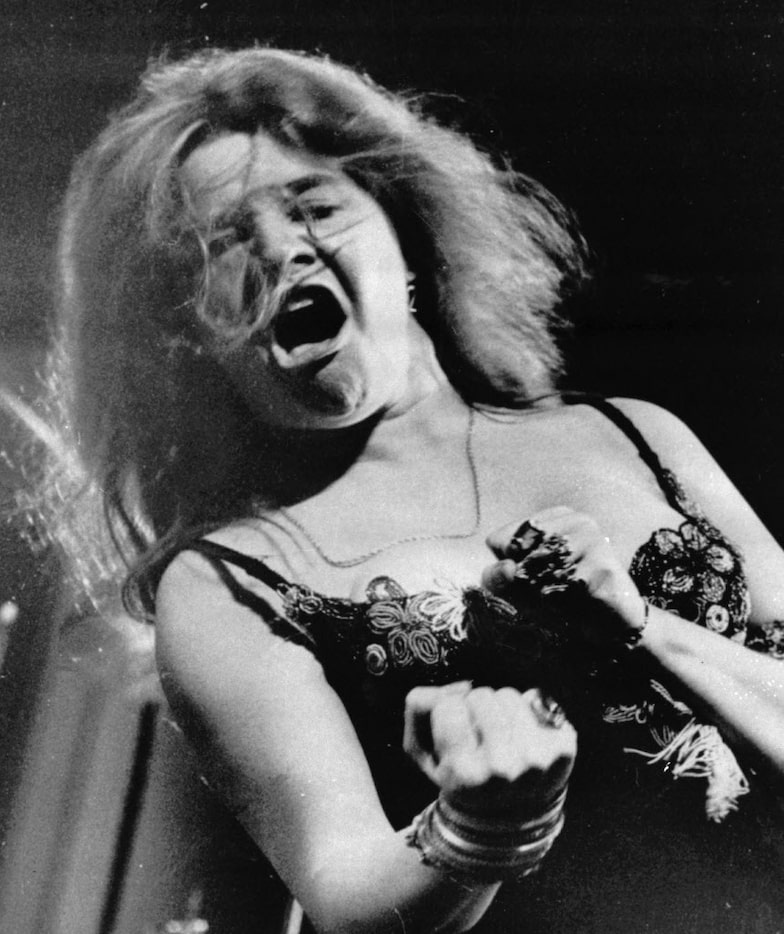 Singer Janis Joplin belts out a song at the Newport Folk Festival in Newport, R.I. in July,...