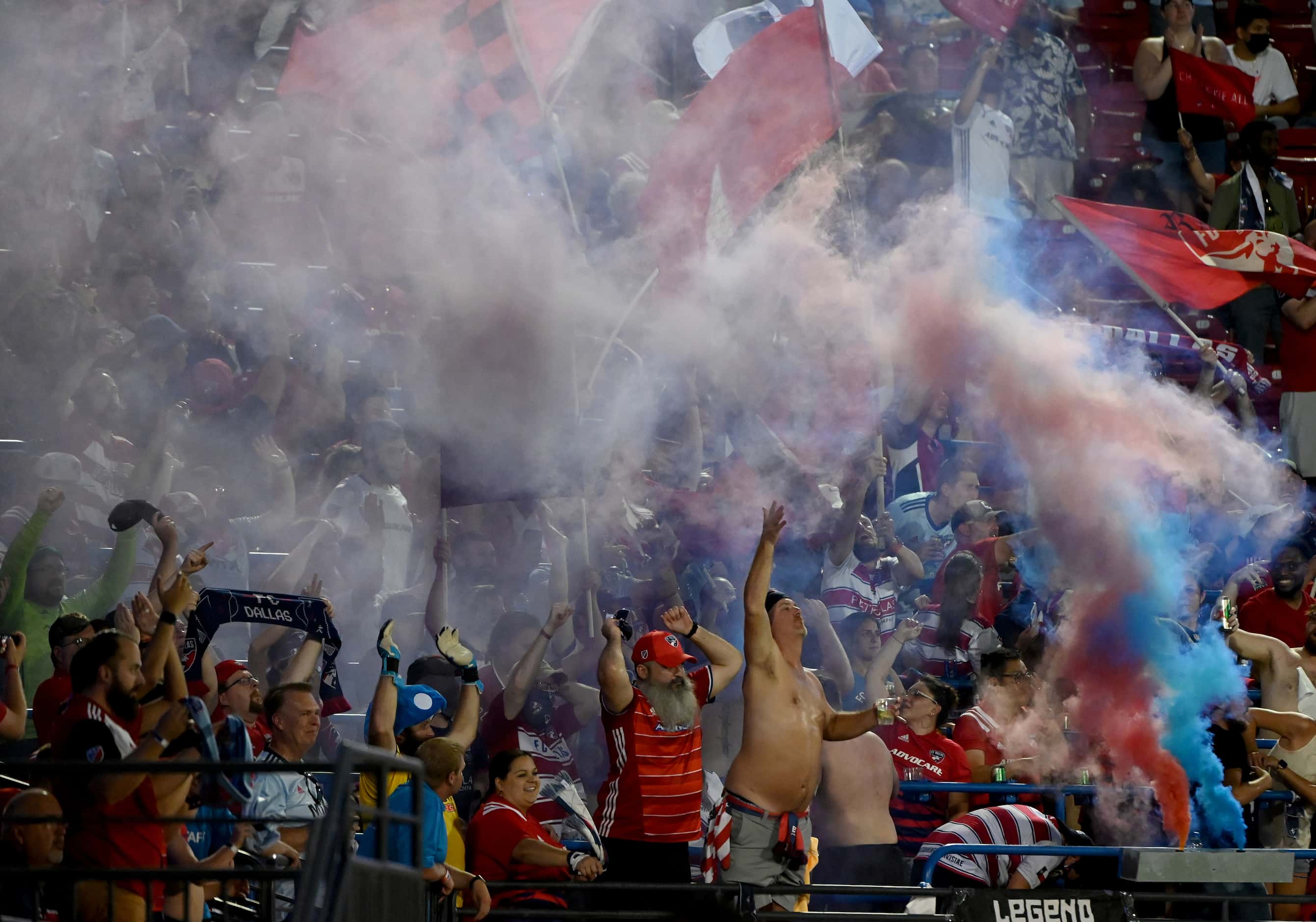 FC Dallas fans celebrate after a goal in the second half during an MLS match between FC...