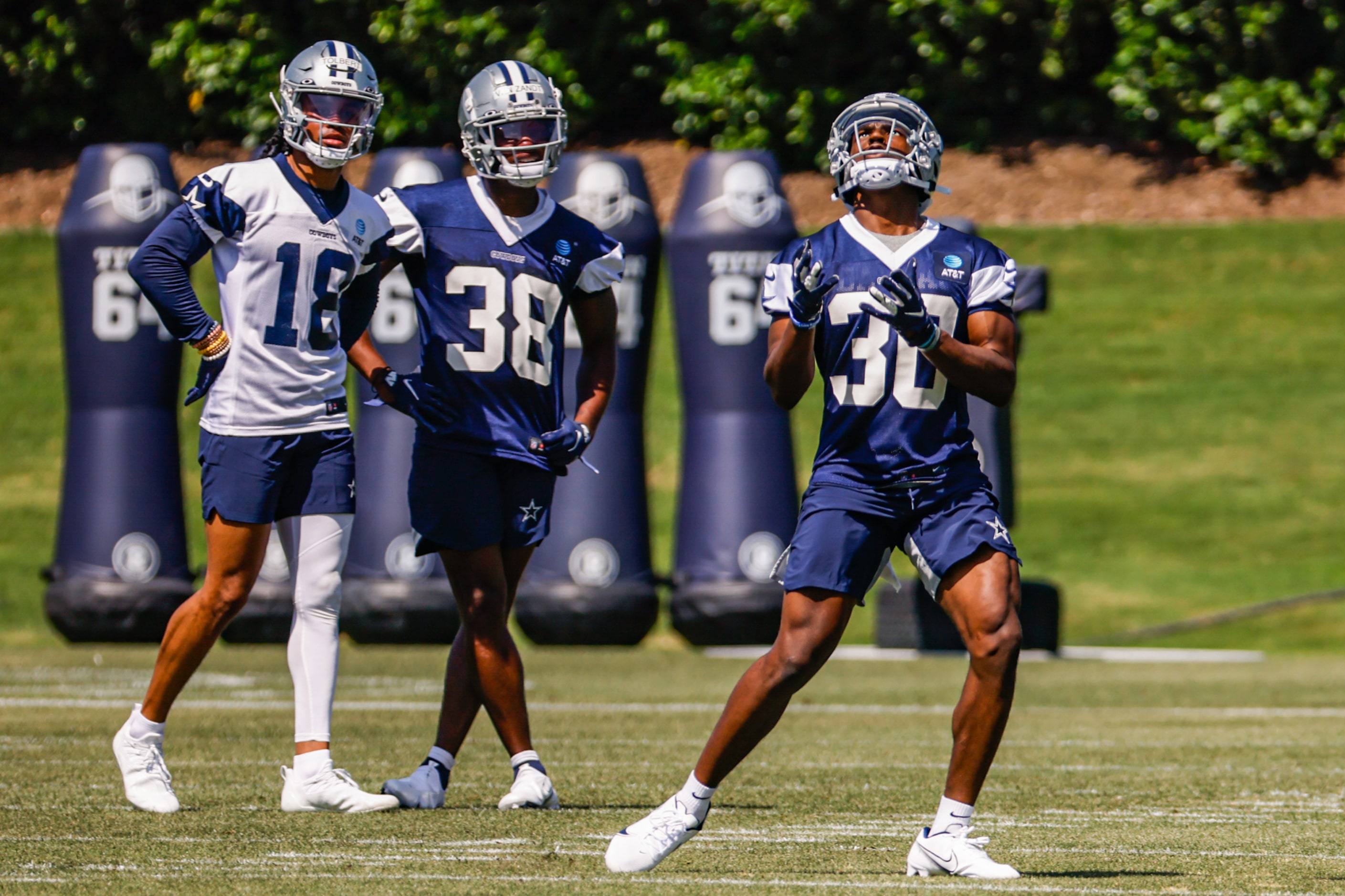 Dallas Cowboys cornerback (30) DaRon Bland wide receiver (18) Jalen Tolbert and safety (38)...