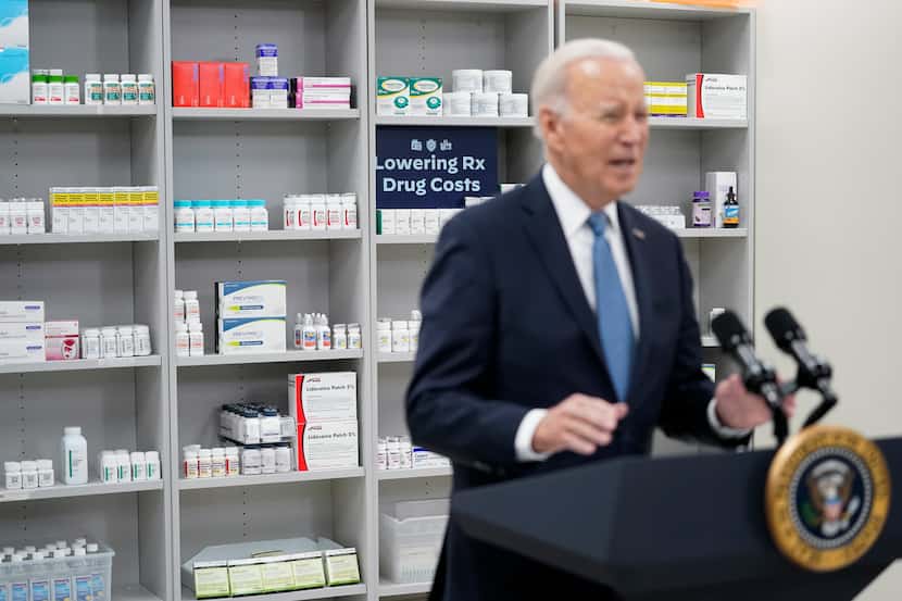 President Joe Biden speaks about prescription drug costs at the National Institutes of...