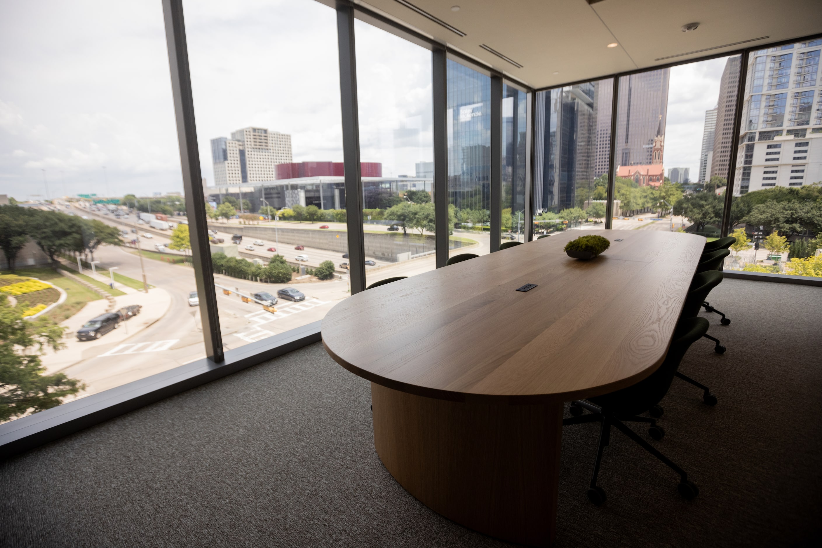 More traditional conference room spaces were built into corner slots on many of the floor...